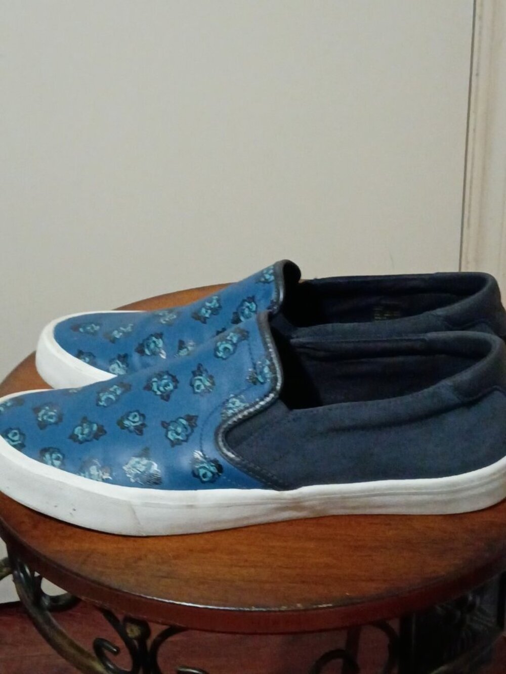 Coach Slip On Blue Black Monogram Sateen Black Low Sneakers Men's Size 11D - Picture 9 of 12